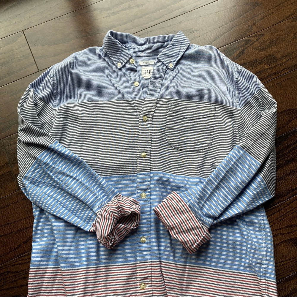 GAP Striped Standard Fit Stretch Button-up